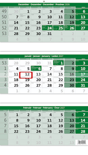 Three-month green calendar with spiral - Reklamnepredmety
