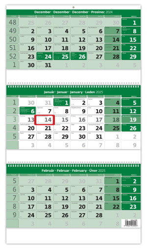 Three-month green calendar with a spiral and name calendar - Reklamnepredmety