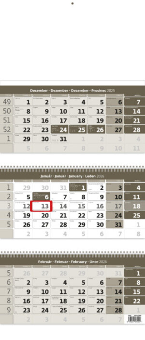 Three-month calendar, grey, with spiral - Reklamnepredmety