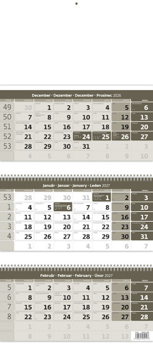 Three-month calendar, grey, with spiral - Reklamnepredmety