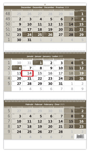 Gray three-month calendar with spiral and name calendar - Reklamnepredmety