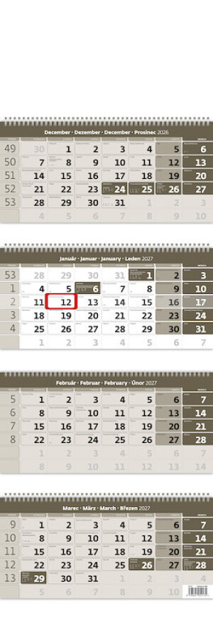 Four-month calendar, grey, with spiral - Reklamnepredmety