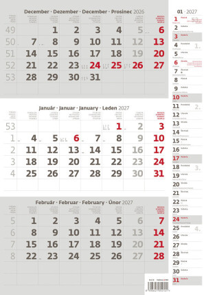 Three-month calendar, gray, with notes - Reklamnepredmety
