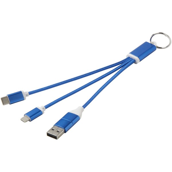 Metal 4 in 1 charging cable made of recycled aluminum with a key ring