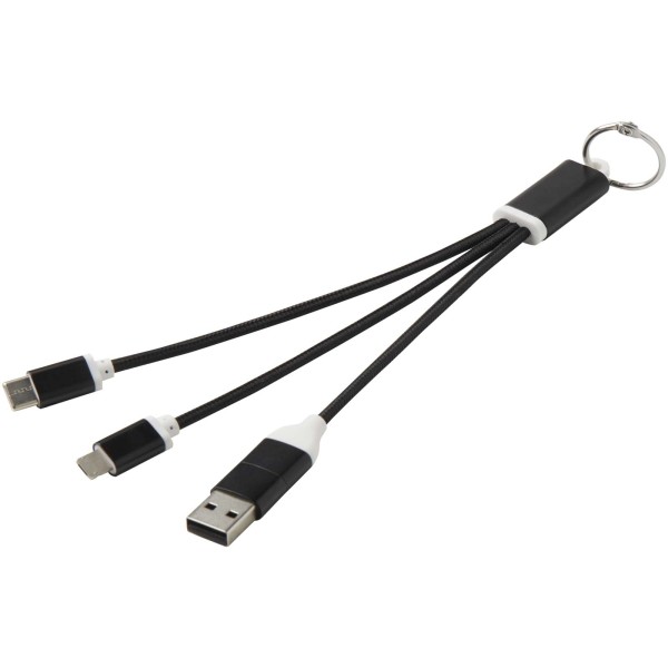 Metal 4 in 1 charging cable made of recycled aluminum with a key ring