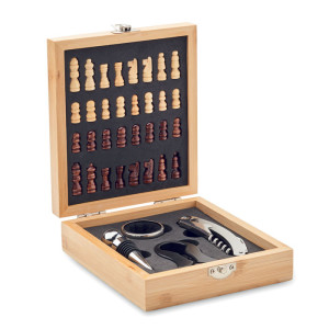 Chess board wine set in bamboo box CHESSET - Reklamnepredmety