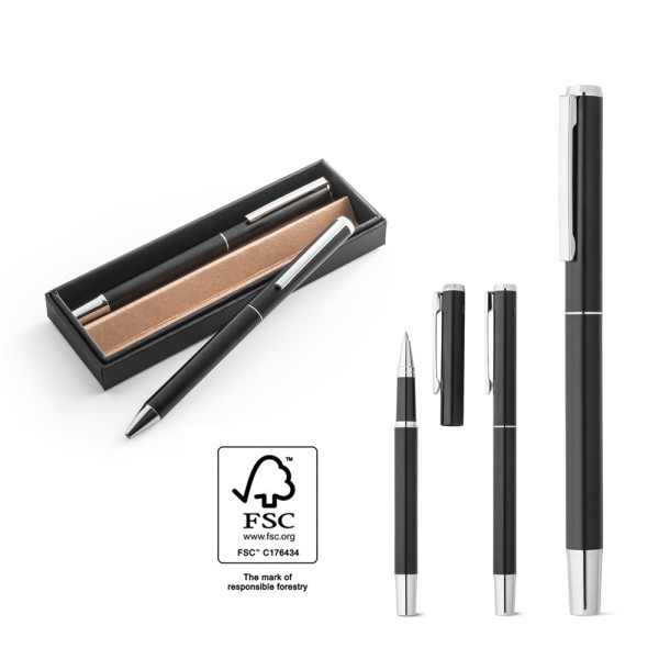 LEAH. Ballpoint and ballpoint pen set made of recycled aluminum (53% and 94% recycled respectively) with clip
