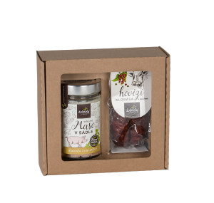 Gift set of minced meat in lard and beef sausage with spices - Reklamnepredmety