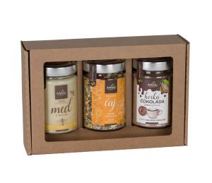 Gift set of Winter Comfort tea, hot chocolate and flower honey - Reklamnepredmety