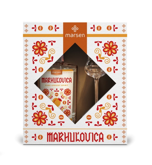 Marhuľovica Traditional 42% gift box with glass