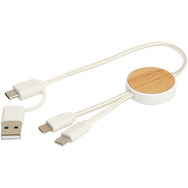 Chechia 5-in-1 data sync and 27W fast charge cable with bamboo details, 30 cm