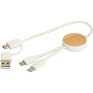 Chechia 5-in-1 data sync and 27W fast charge cable with bamboo details, 30 cm - Reklamnepredmety