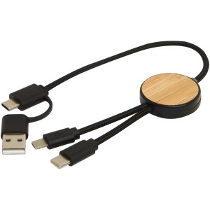 Chechia 5-in-1 data sync and 27W fast charge cable with bamboo details, 30 cm - Reklamnepredmety