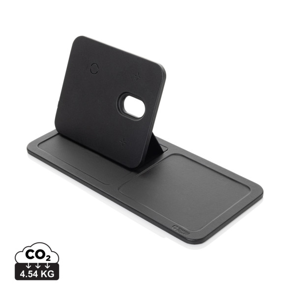 Swiss Peak 3in1 wireless desktop charger made of RCS recycled. PU