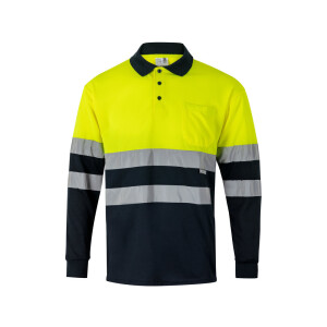 VL VULCAN. Two-tone bird-eye polo shirt (160g/m²) with long sleeves, in polyester (100%) - Reklamnepredmety
