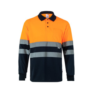 VL VULCAN. Two-tone bird-eye polo shirt (160g/m²) with long sleeves, in polyester (100%) - Reklamnepredmety