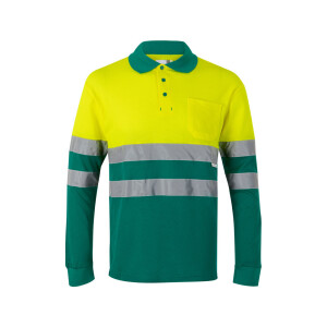 VL PLUTO. Two-tone piqué polo shirt (150g/m²) with long sleeves, in cotton (55%) and polyester (45%) - Reklamnepredmety