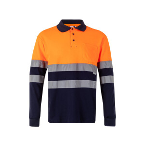 VL PLUTO. Two-tone piqué polo shirt (150g/m²) with long sleeves, in cotton (55%) and polyester (45%) - Reklamnepredmety