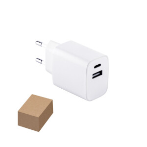 WEGENER. Power adapter with USB-A port 18W and USB-C 20W in recycled ABS (100% rABS) - Reklamnepredmety