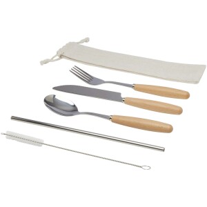 Root 5-piece stainless steel and beech wood cutlery set - Reklamnepredmety