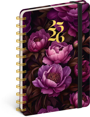 NOTIQUE Spiral 18-month diary Petito – Purple flowers 2025/2026, 13 x 18 cm - Reklamnepredmety