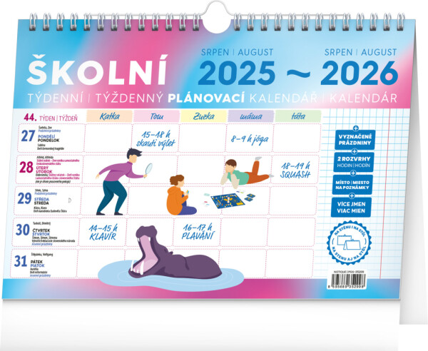 NOTIQUE School planning calendar with hook CZ/SK 2026, 30 x 21 cm
