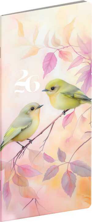 NOTIQUE Pocket diary Birds 2026, monthly planner, 8 x 18 cm - Reklamnepredmety