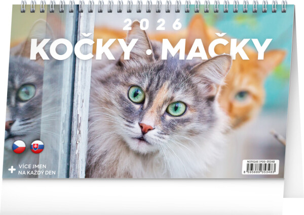 NOTIQUE Desk calendar Cats – Cats CZ/SK 2026, 23.1 x 14.5 cm
