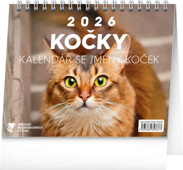 NOTIQUE Desk calendar Cats - with cat names CZ 2026, 16.5 x 13 cm