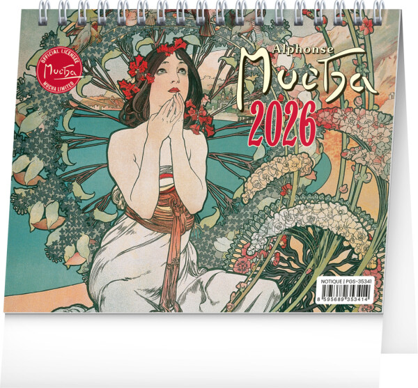 NOTIQUE Desk calendar Alfons Mucha CZ 2026, 16.5 x 13 cm