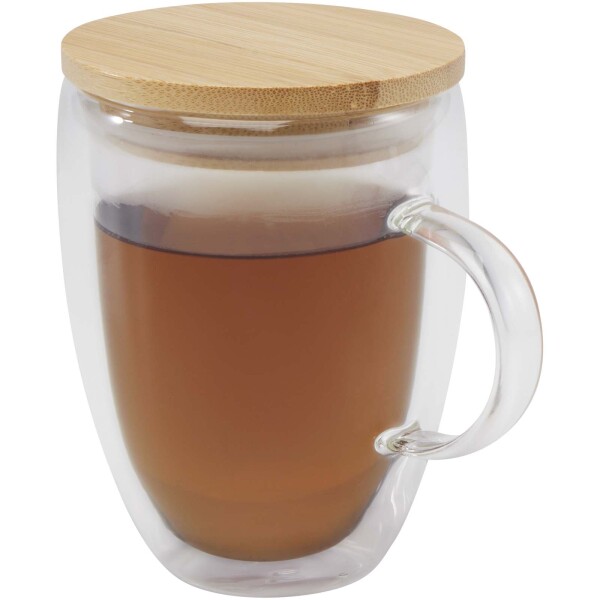 Leona glass mug with a capacity of 350 ml and a bamboo lid