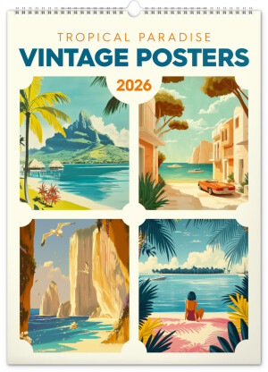 NOTIQUE Wall Calendar Vintage Posters – Tropical Paradises 2026, 33 x 46 cm - Reklamnepredmety