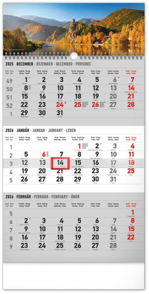 NOTIQUE Wall calendar 3-month Country gray - with Slovak names 2026, 29.5 x 43 cm - Reklamnepredmety