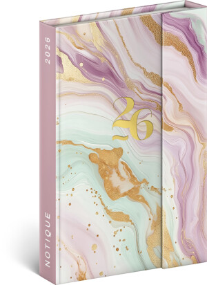 NOTIQUE Weekly Magnetic Diary Pink Marble 2026, 11 x 16 cm - Reklamnepredmety