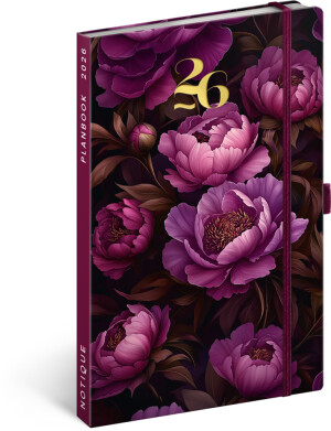 NOTIQUE Planbook diár/notes Fialové kvety 2026, 13 x 21 cm - Reklamnepredmety