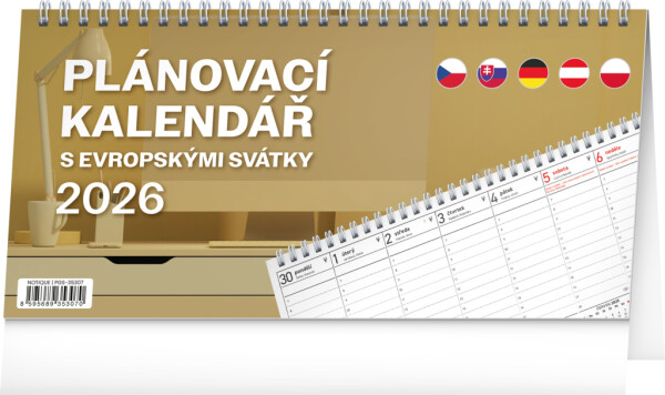 NOTIQUE Desk calendar with European holidays CZ 2026 25 x 12.5 cm
