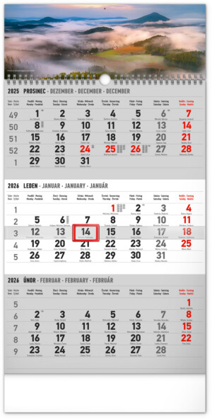 NOTIQUE Wall calendar 3-month Country gray - with Czech names CZ 2026, 29.5 x 43 cm - Reklamnepredmety