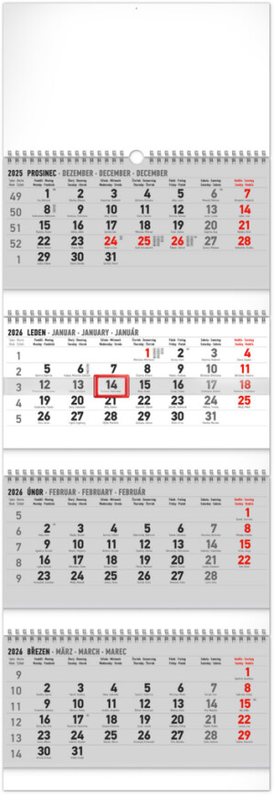 NOTIQUE Wall calendar 4-month standard folding CZ 2026, 29.5 x 84.5 cm - Reklamnepredmety