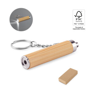 RACHEL. Bamboo and ABS key ring with LED torch - Reklamnepredmety