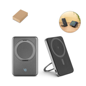 WARSHEL 5. 5,000 mAh magnetic power bank with 15W super fast wireless charger made of recycled ABS (100% rABS) with stand - Reklamnepredmety