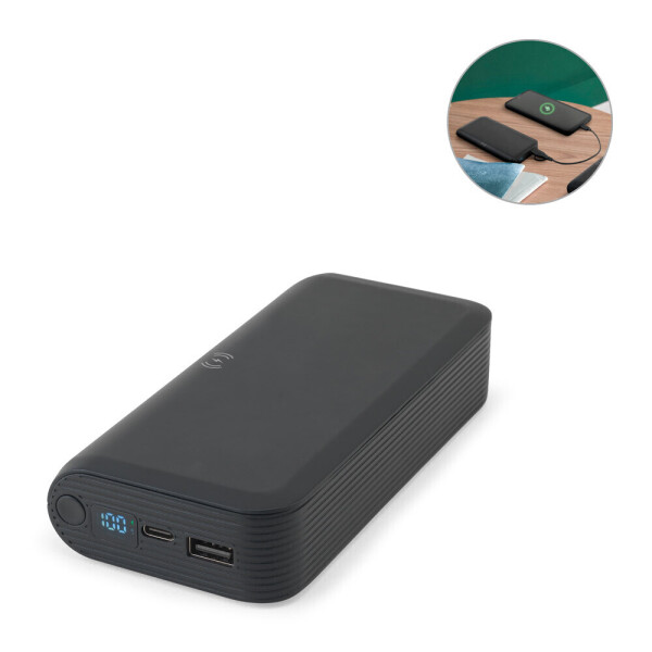BECKER 20. 20,000 mAh power bank made of recycled ABS (100% rABS) with 15W super fast wireless charger