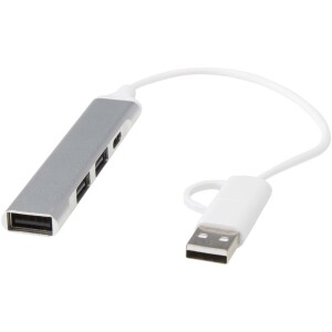 Alkaid 4-port recycled aluminium USB-A and Type-C hub with dual input - Reklamnepredmety