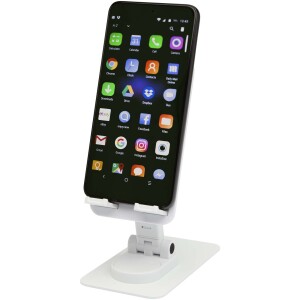 Alhena recycled plastic foldeable phone holder with metal desk stand - Reklamnepredmety