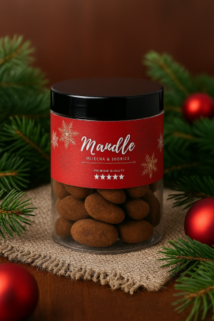 A jar of almonds in milk chocolate and cinnamon - Reklamnepredmety