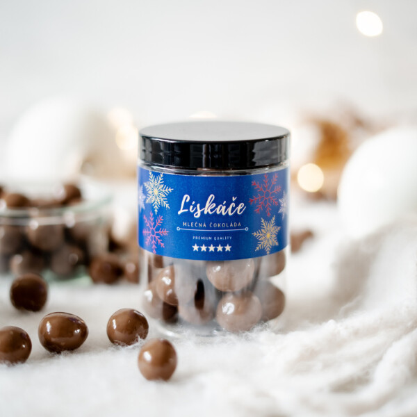 Jar of hazelnuts in milk chocolate
