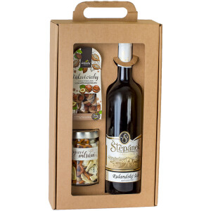 Gift set – Pinot Gris white wine, Cheese treat and Hazelnuts in white chocolate with salted caramel - Reklamnepredmety