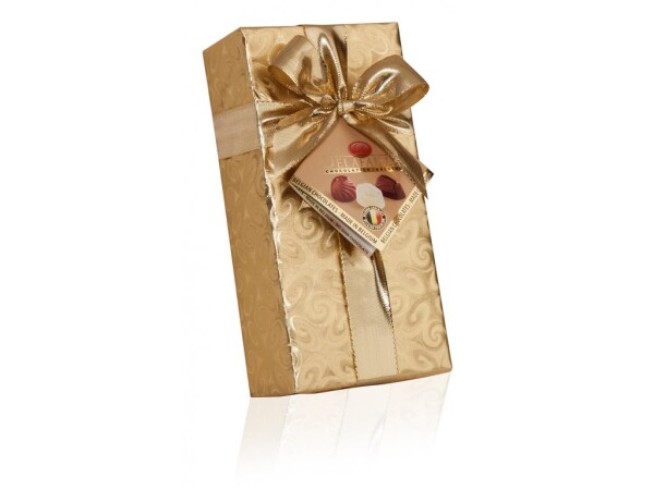 Belgian filled pralines in gold paper 200 g – ballotin