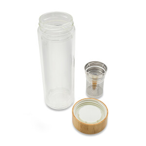 HELEN glass bottle 400 ml with double wall and infuser, transparent - Reklamnepredmety