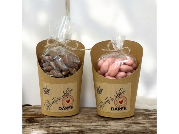 Cellophane bag and cup full of nuts with your own label