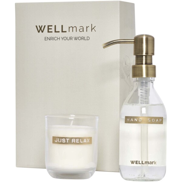 Wellmark Discovery 250 ml hand soap dispenser and 150 g scented candle set